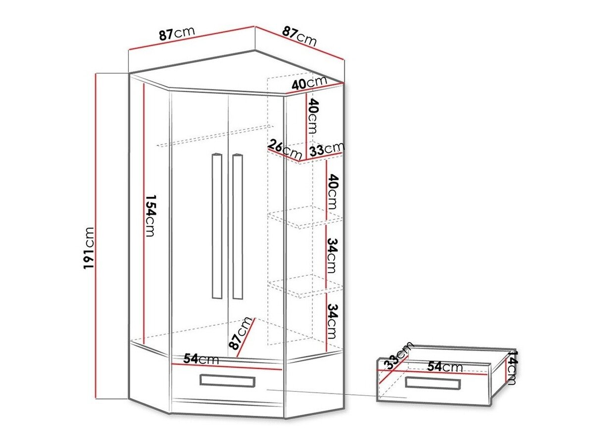 Armoire d'angle Merevari 103 (Blanc + Brillant Turquoise)