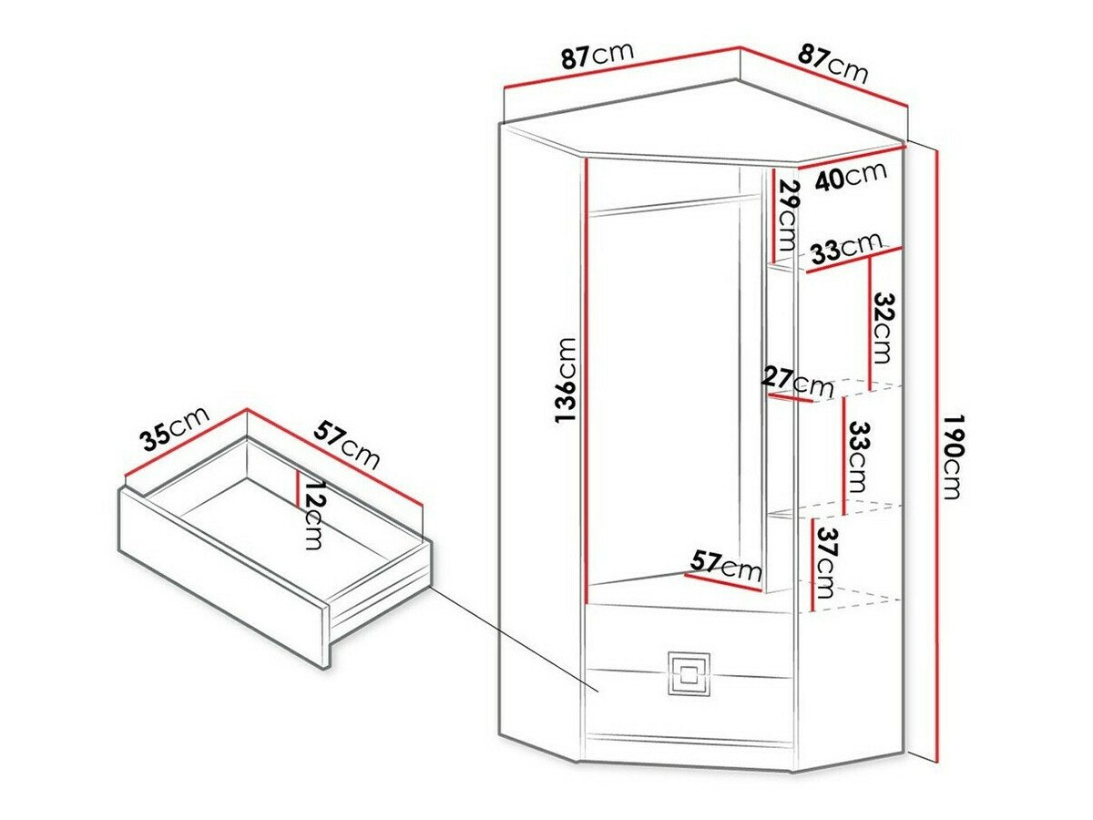 Armoire d'angle Tolfere 102 (Chêne clair + Blanc + Turquoise)