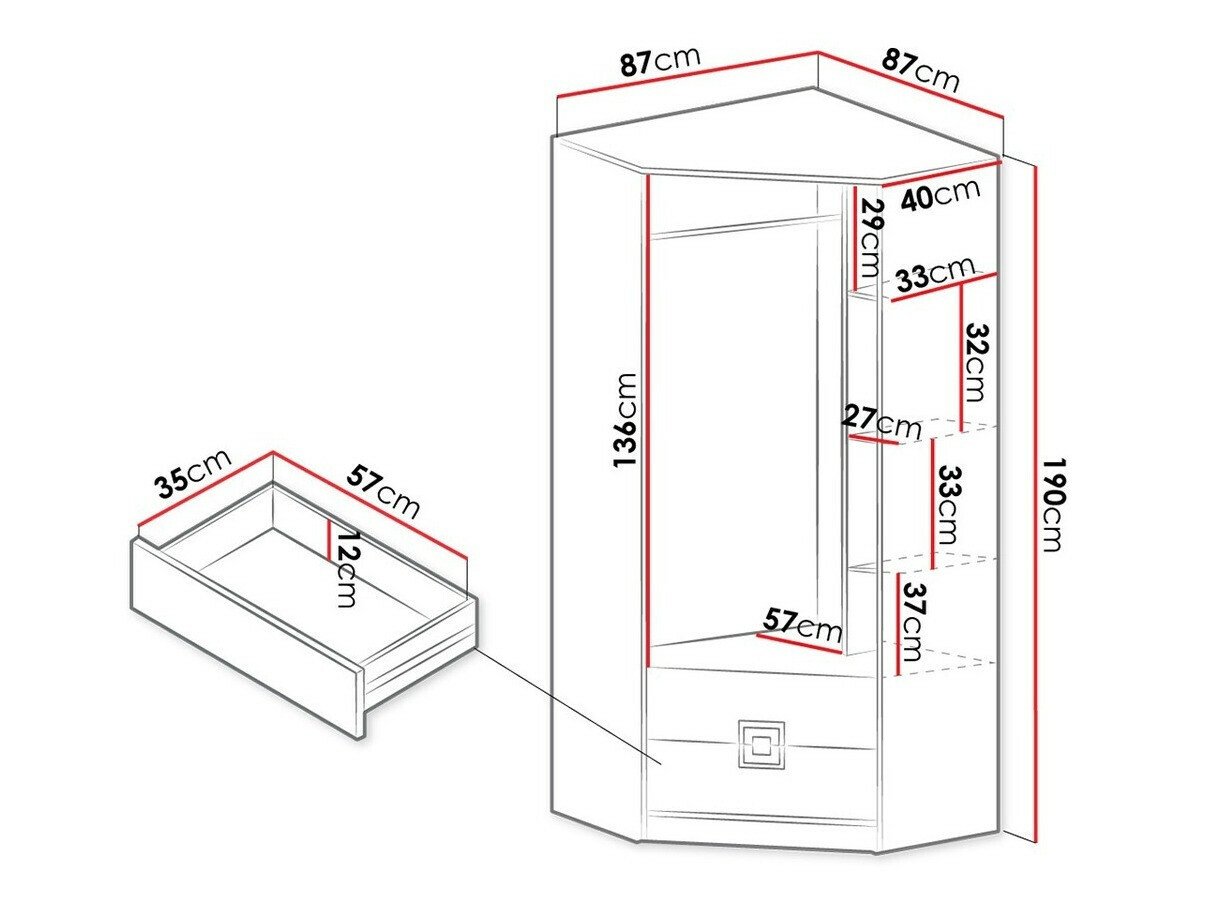 Armoire d'angle Tolfere 102 (Chêne clair + Blanc)