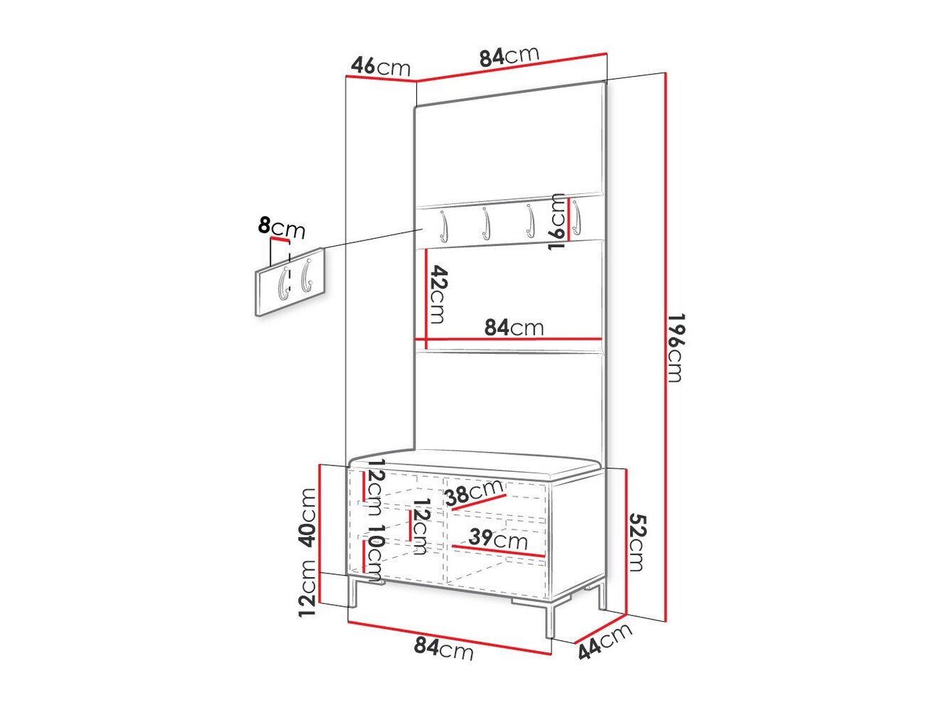 Meuble d'entrée Nomal III (Faux cuir Soft 011)
