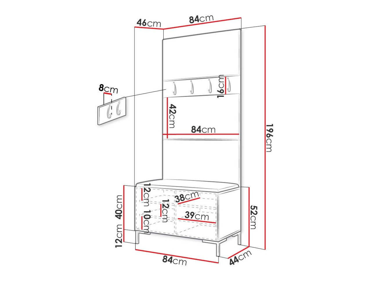 Meuble d'entrée Nomal III (Faux cuir Soft 011)