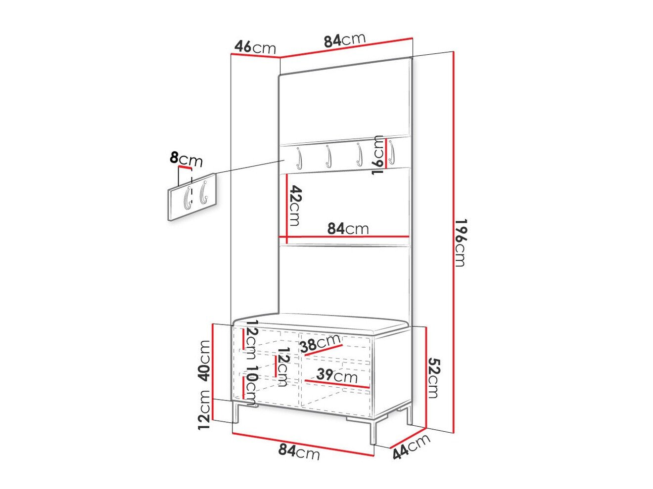 Meuble d'entrée Nomal III (Faux cuir Soft 017)
