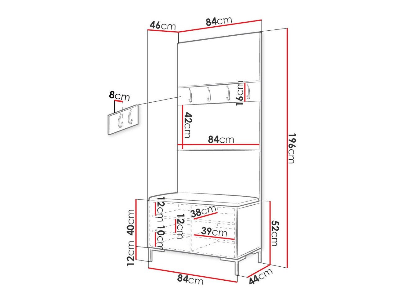 Meuble d'entrée Tivsoa 102 (Faux cuir Soft 011)