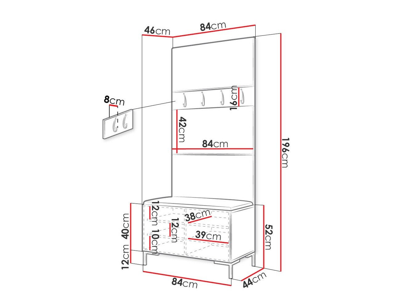 Meuble d'entrée Tivsoa 102 (Faux cuir Soft 017)