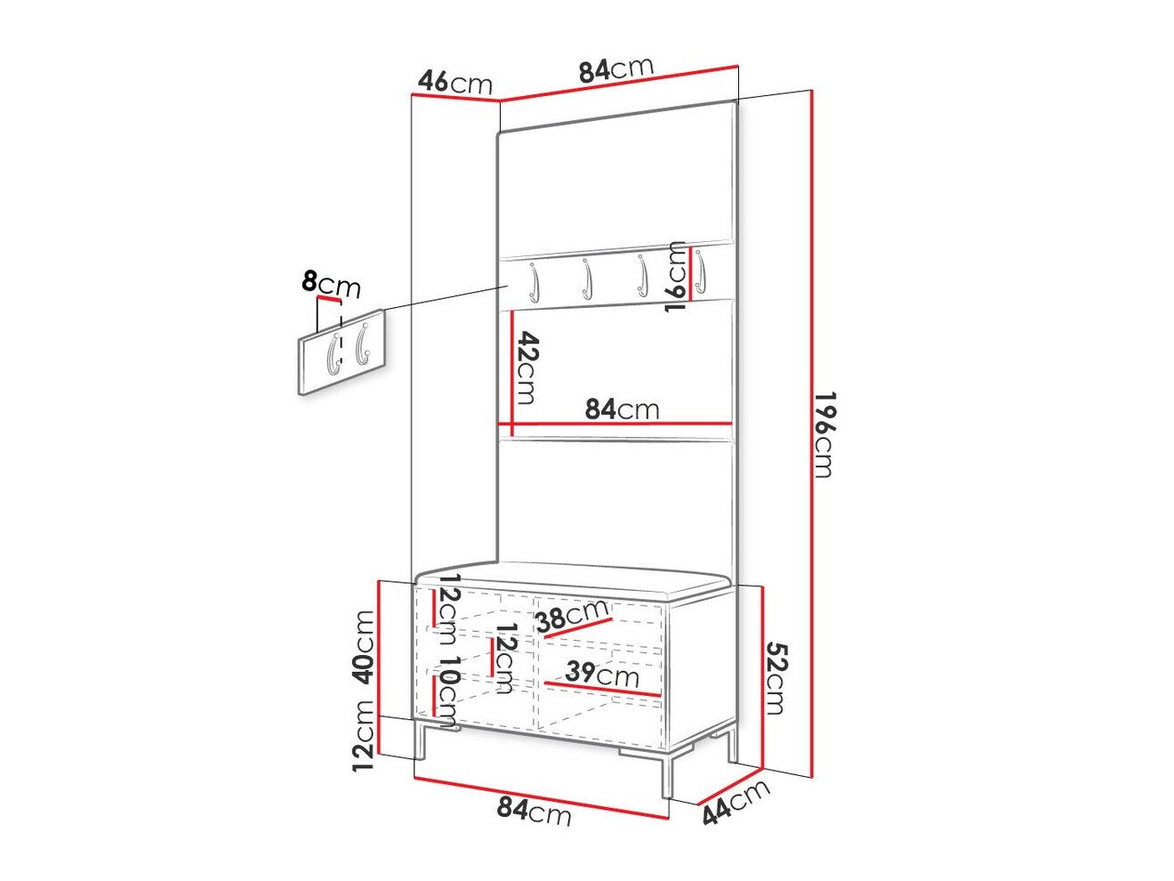 Meuble d'entrée Tivsoa 102 (Faux cuir Soft 017)