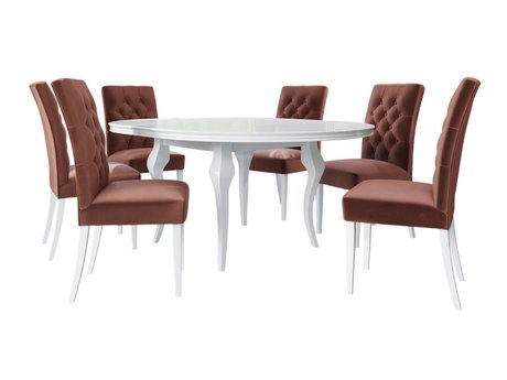 Salle à manger complète Racine 129 (Blanc brillant + Magic Velvet 2258)