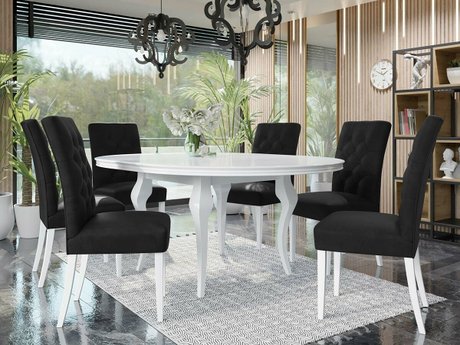 Salle à manger complète Racine 138 (Blanc brillant + Magic Velvet 2219)