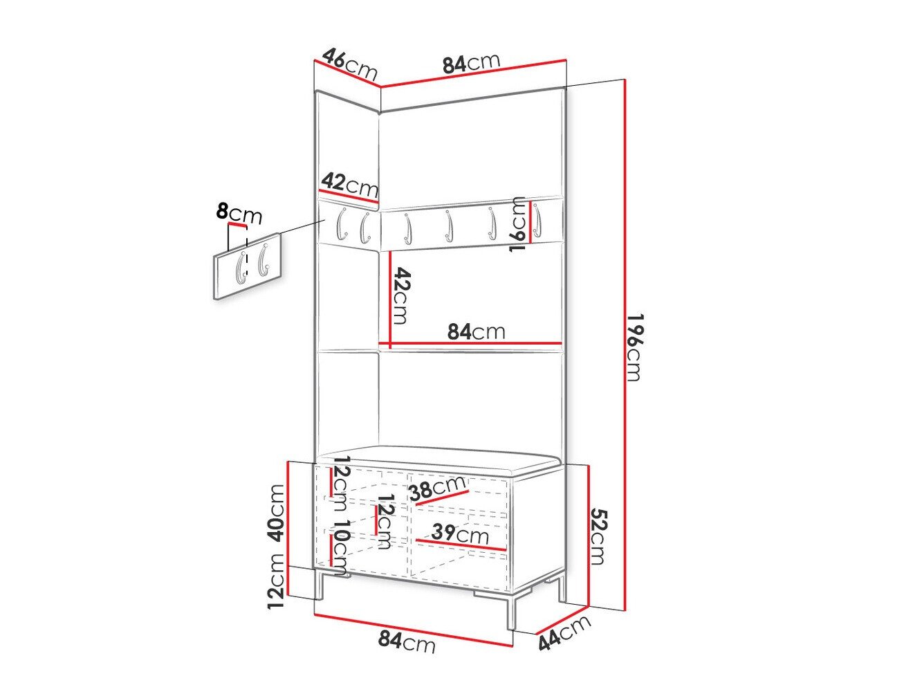 Meuble d'entrée Nomal IV (Craft chêne)