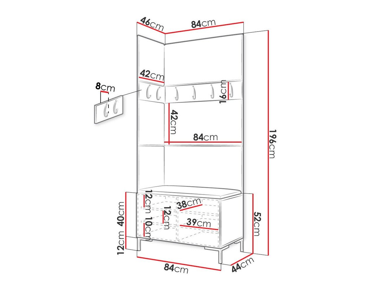 Meuble d'entrée Tivsoa 103 (Craft chêne)