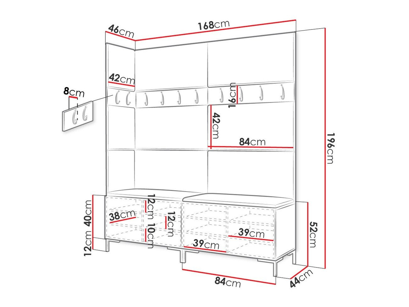 Meuble d'entrée Nomal V (Faux cuir Soft 017)