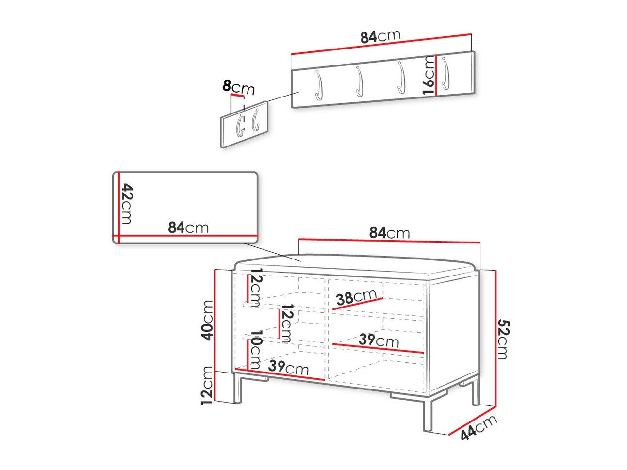 Meuble d'entrée Nomal VIII (Faux cuir Soft 017)