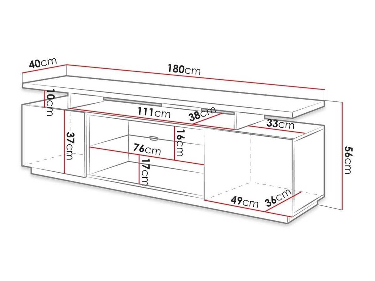 Meuble TV Charlotte 138 (Noir + Noir brillant)