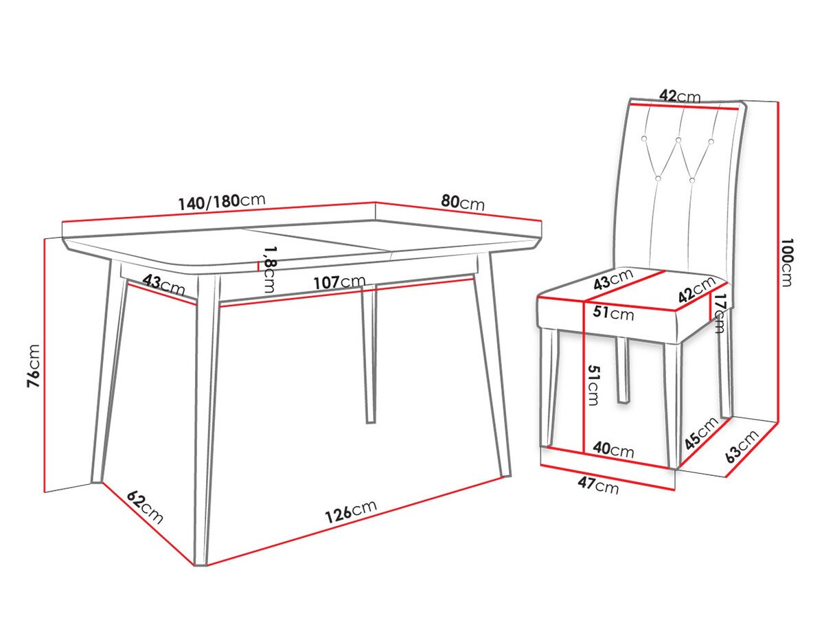 Salle à manger complète Racine 144 (Noir + Magic Velvet 2216)