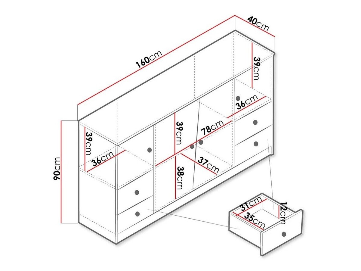 Commode Almira 105 (Chêne Artisan + Blanc + Gris)