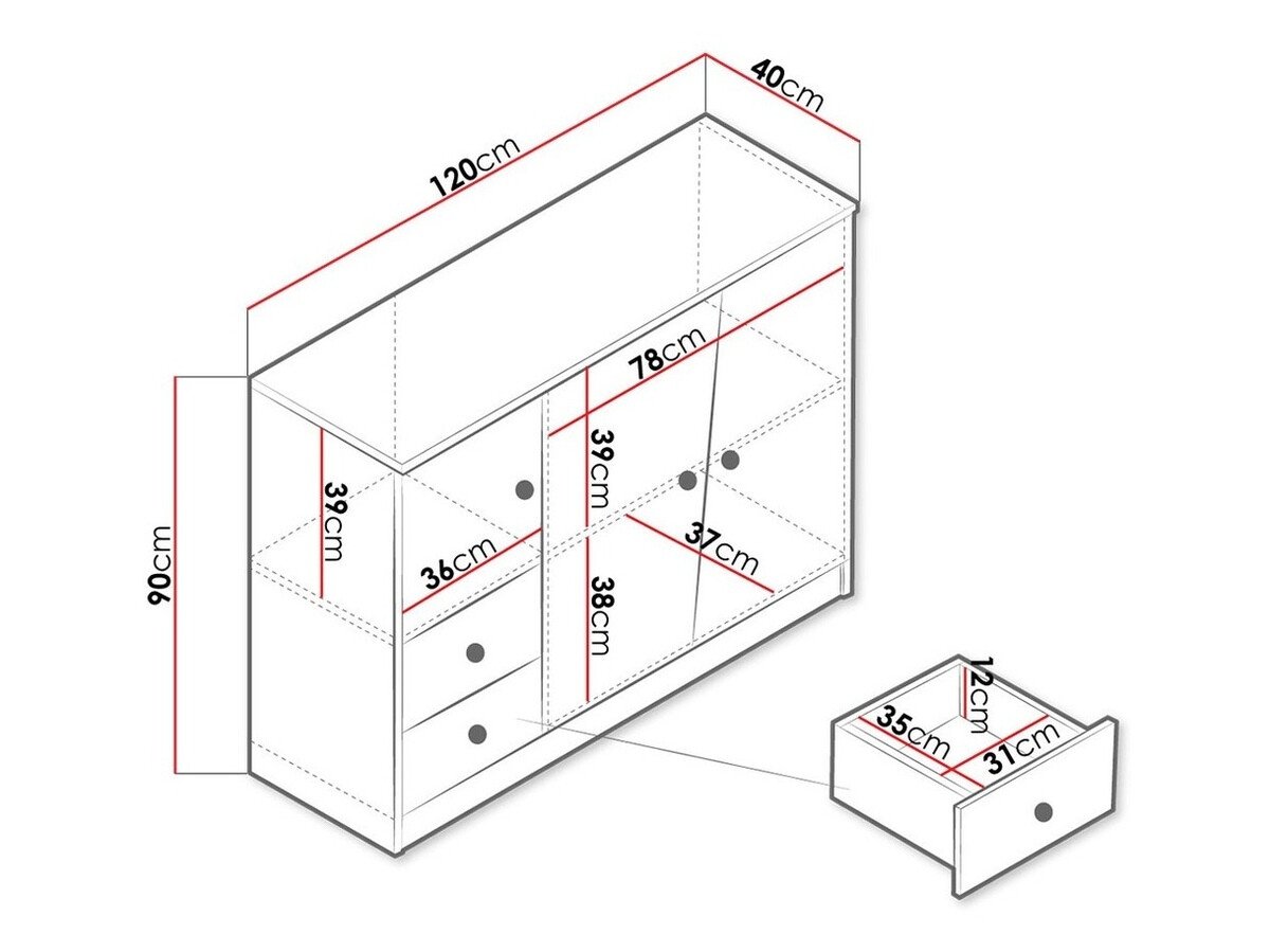 Commode Almira 106 (Chêne Artisan + Blanc + Gris)
