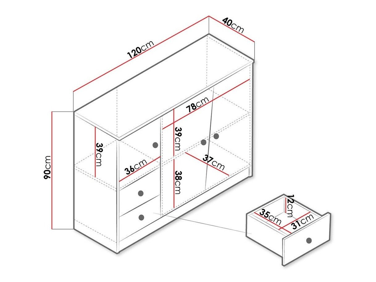 Commode Almira 106 (Chêne Artisan + Blanc)
