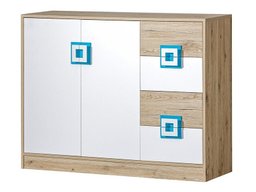 Commode Tolfere 100 (Chêne clair + Blanc + Turquoise)