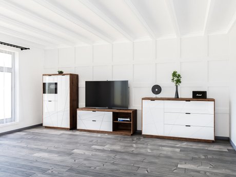 Ensemble de salon Fivale 110 (Chêne delano foncé + Blanc brillant)