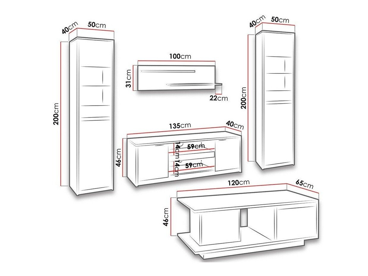 Ensemble de salon Fivelbo 114 (Chêne du Monastery + Noir brillant)