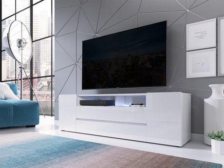 Meuble TV Nashville 114 (Blanc + Blanc brillant)