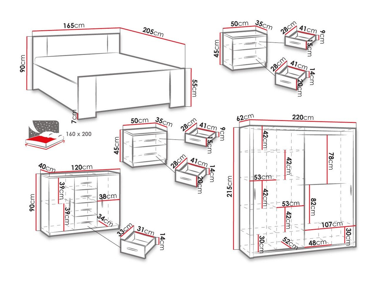 Ensemble de chambre Catromi 115 (Blanc)
