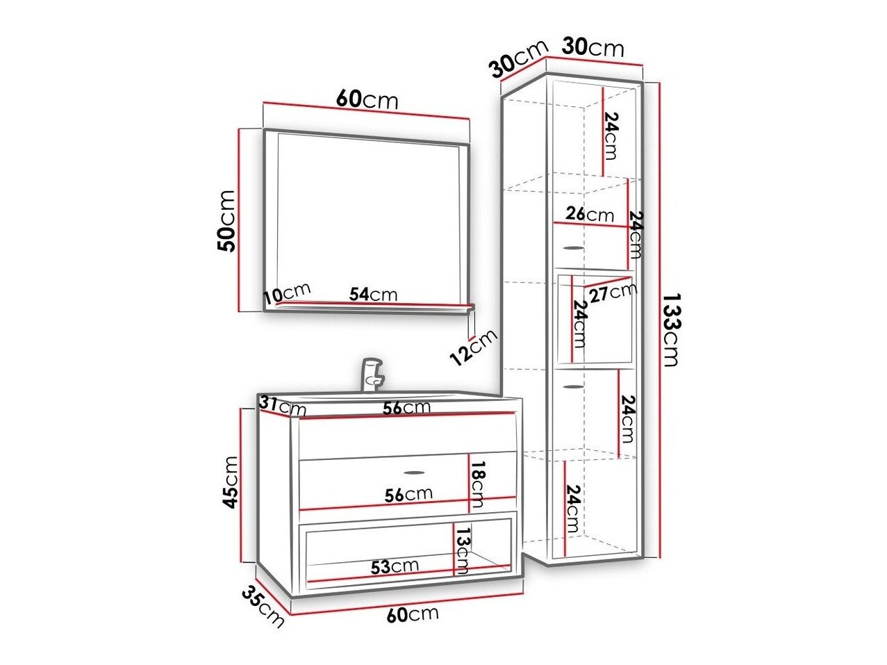 Ensemble de salle de bain Baltesi 100 (Blanc + Chêne Artisan)