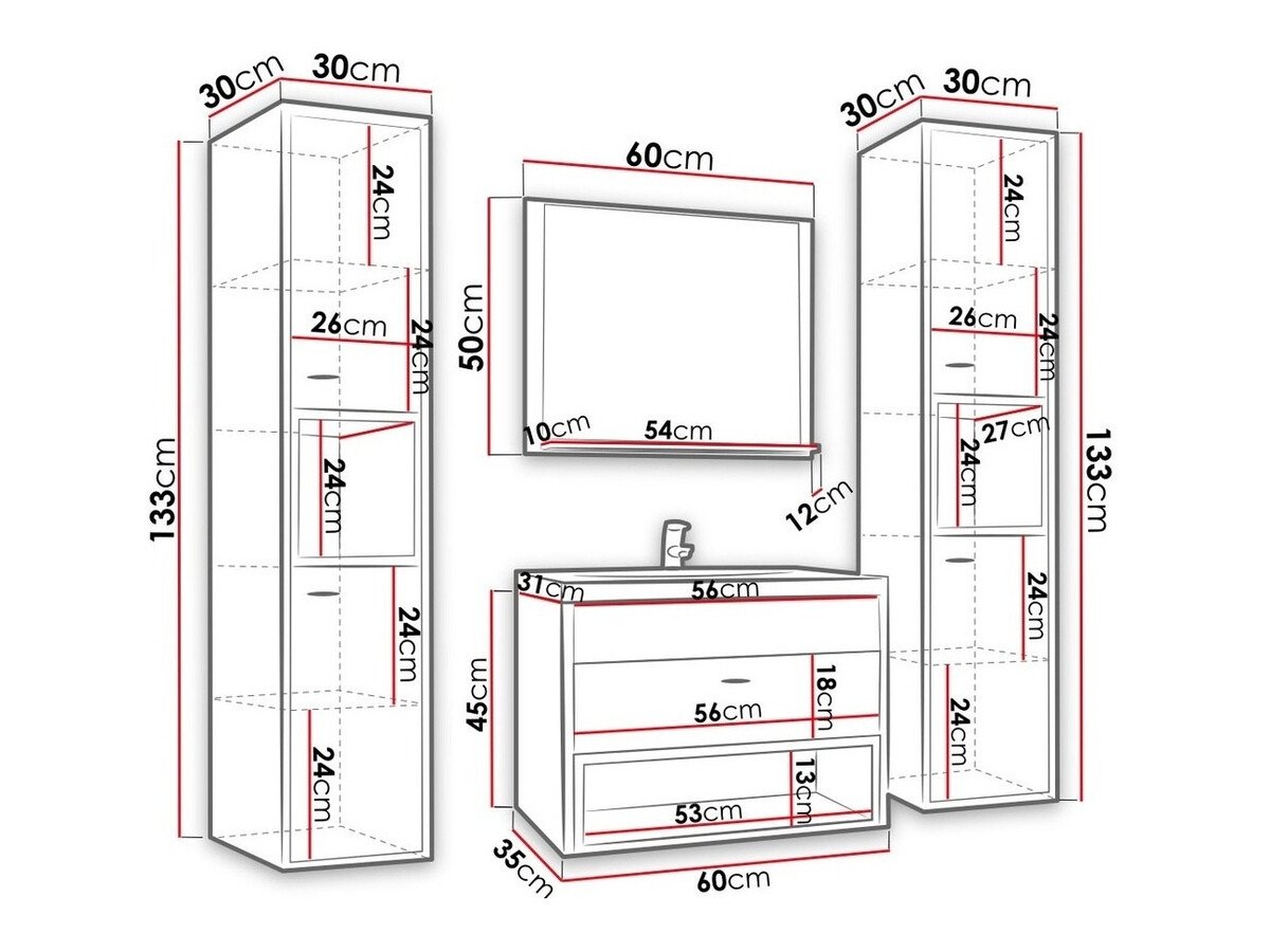 Ensemble de salle de bain Baltesi 101 (Blanc + Chêne Artisan)
