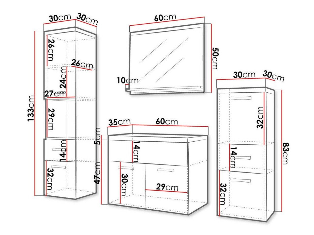 Ensemble de salle de bain Sarasota 109 (Blanc + Blanc brillant)