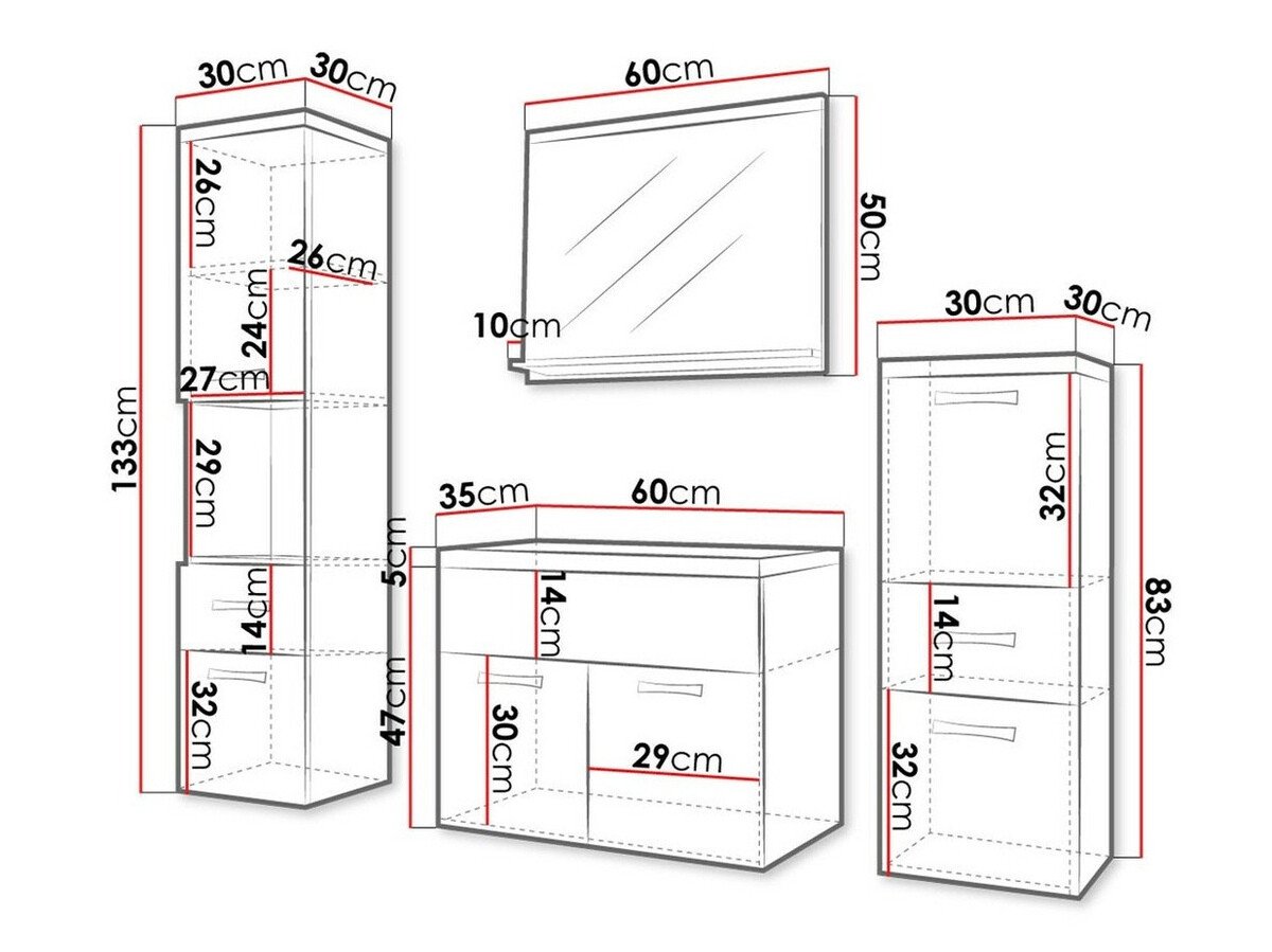 Ensemble de salle de bain Sarasota 109 (Bodega + Blanc brillant)