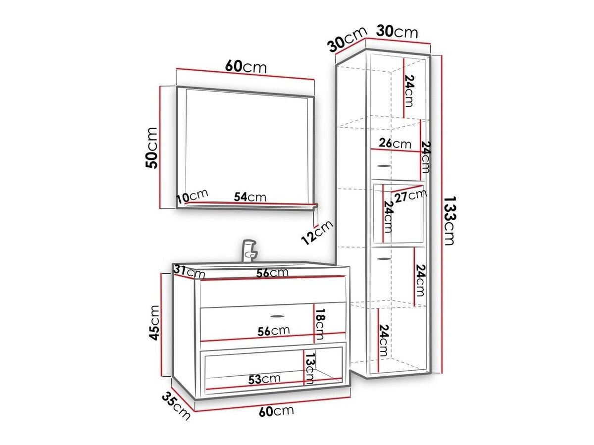 Ensemble de salle de bain Velum I (Blanc + Chêne Artisan)