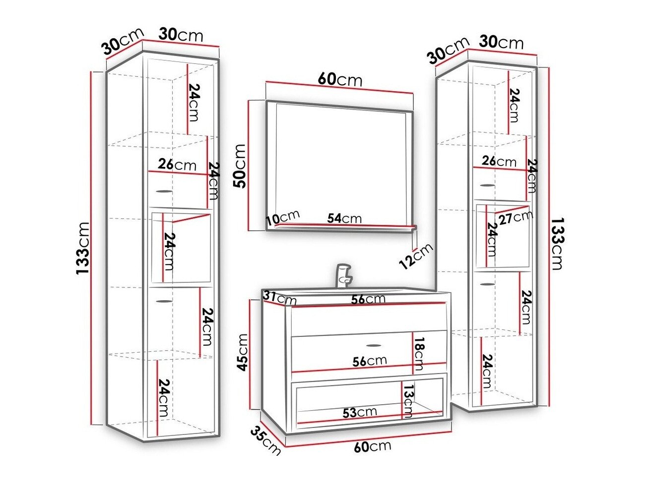 Ensemble de salle de bain Velum II (Blanc + Chêne Artisan)