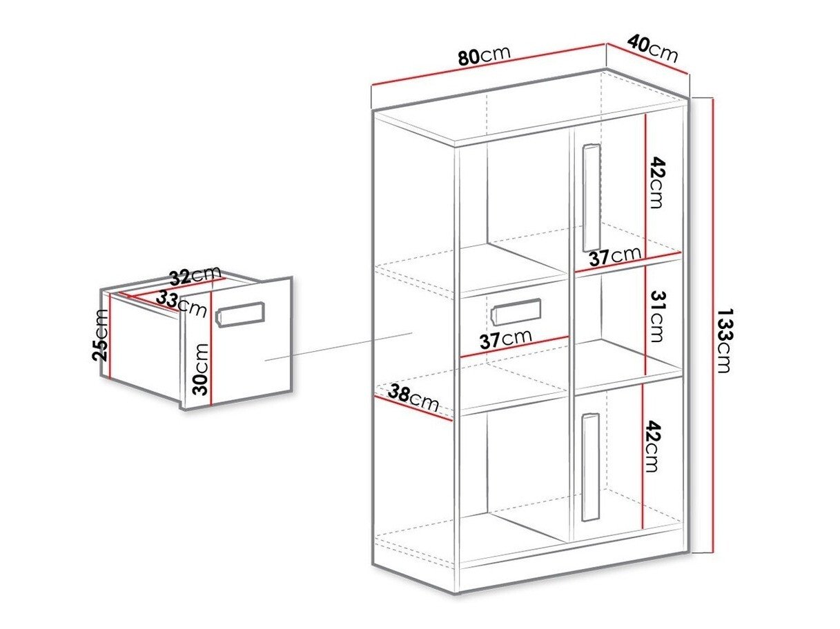 Étagère Merevari 101 (Blanc + Blanc brillant + Gris)