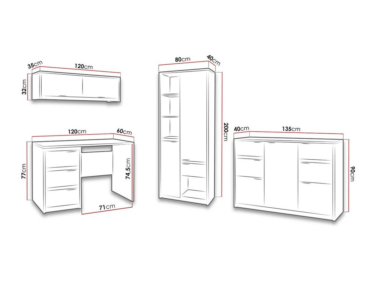 Ensemble de bureau à domicile Fivelbo 116 (Chêne du Monastery + Noir brillant)
