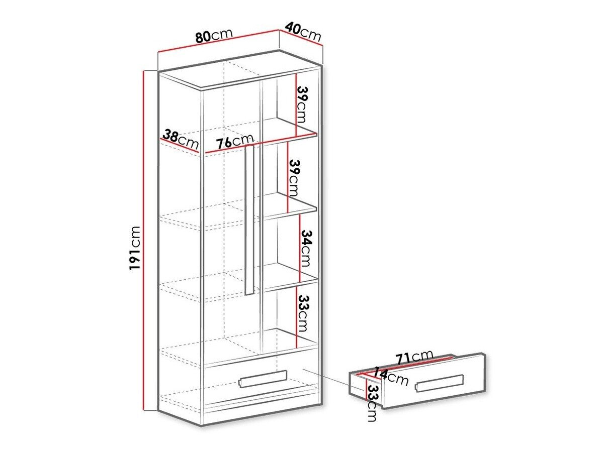 Étagère Merevari 104 (Blanc + Blanc brillant + Gris)