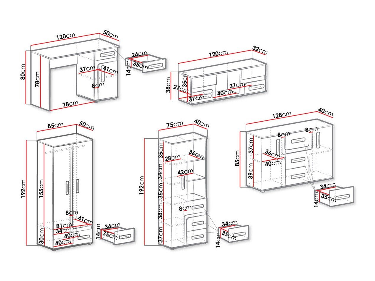 Chambre enfant complète Aviseve 107 (Anthracite + Blanc)