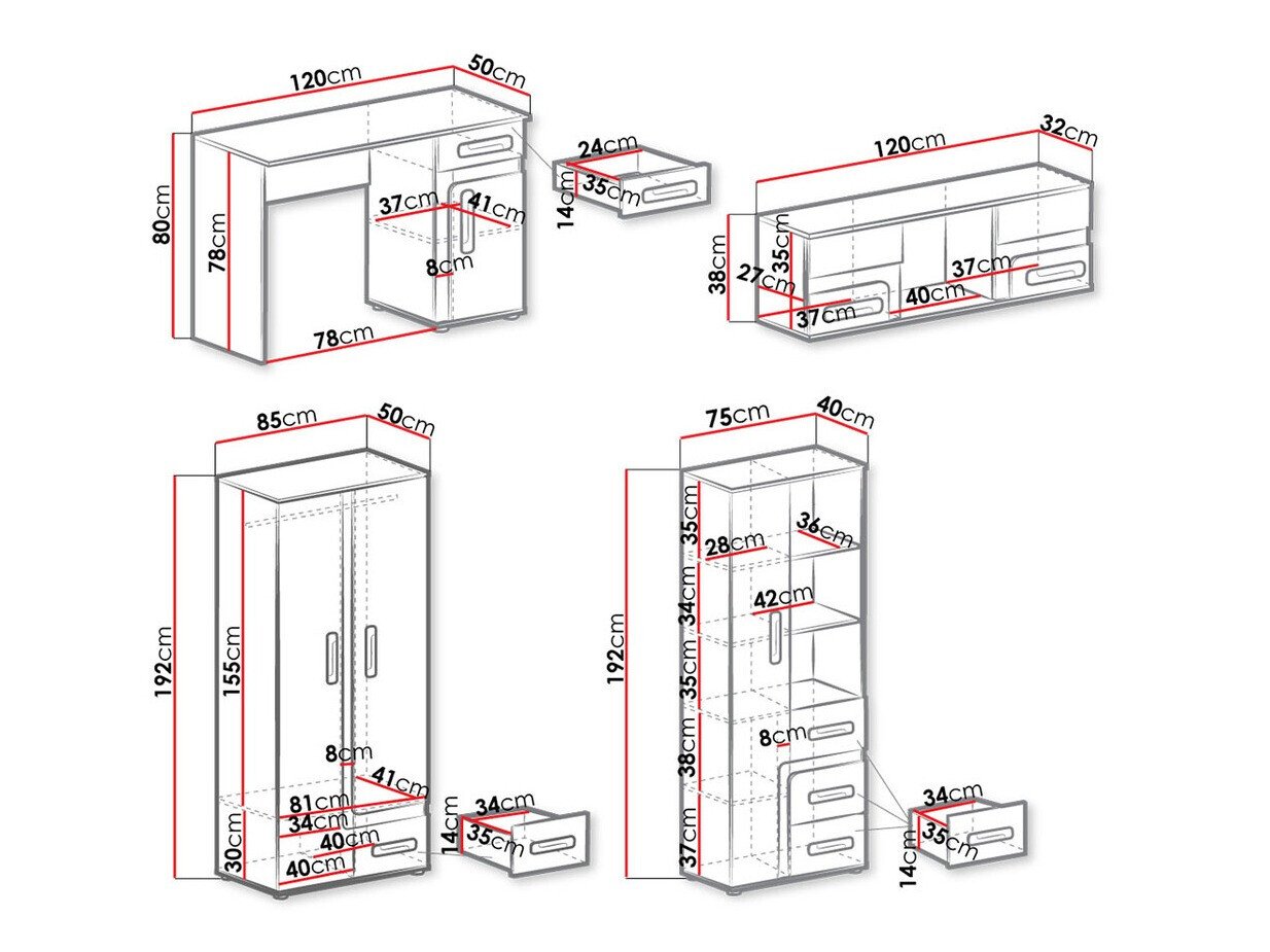Chambre enfant complète Aviseve 108 (Anthracite + Blanc)
