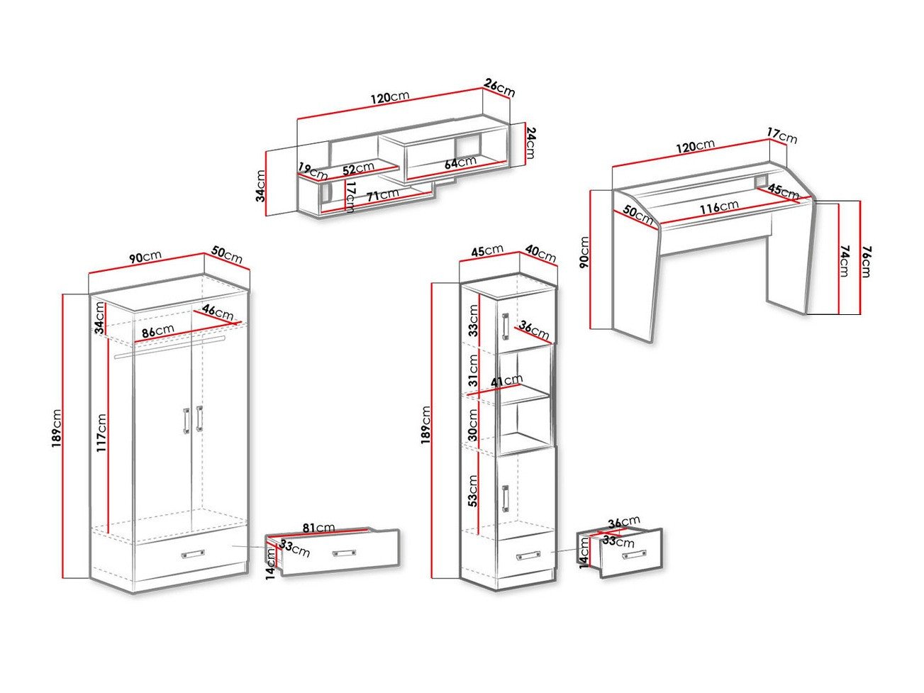 Chambre enfant complète Sorviru 106 (Blanc + Turquoise)