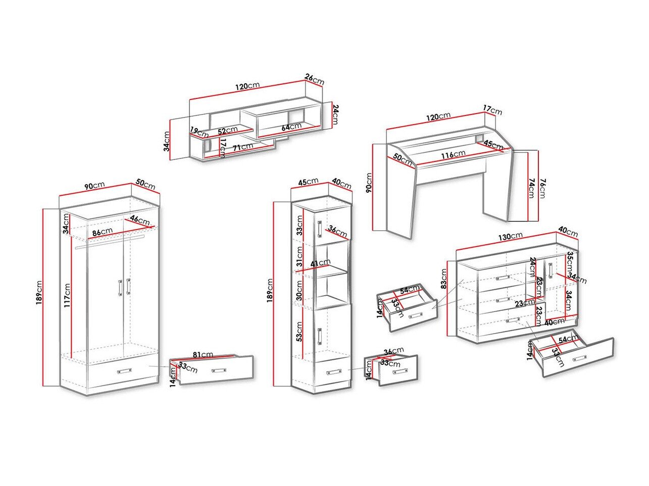 Chambre enfant complète Sorviru 107 (Blanc + Turquoise)
