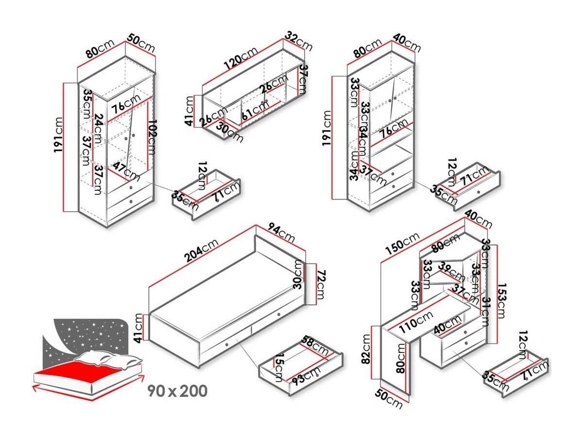 Ensemble de meubles Almira 114 (Chêne Artisan + Blanc + Gris)