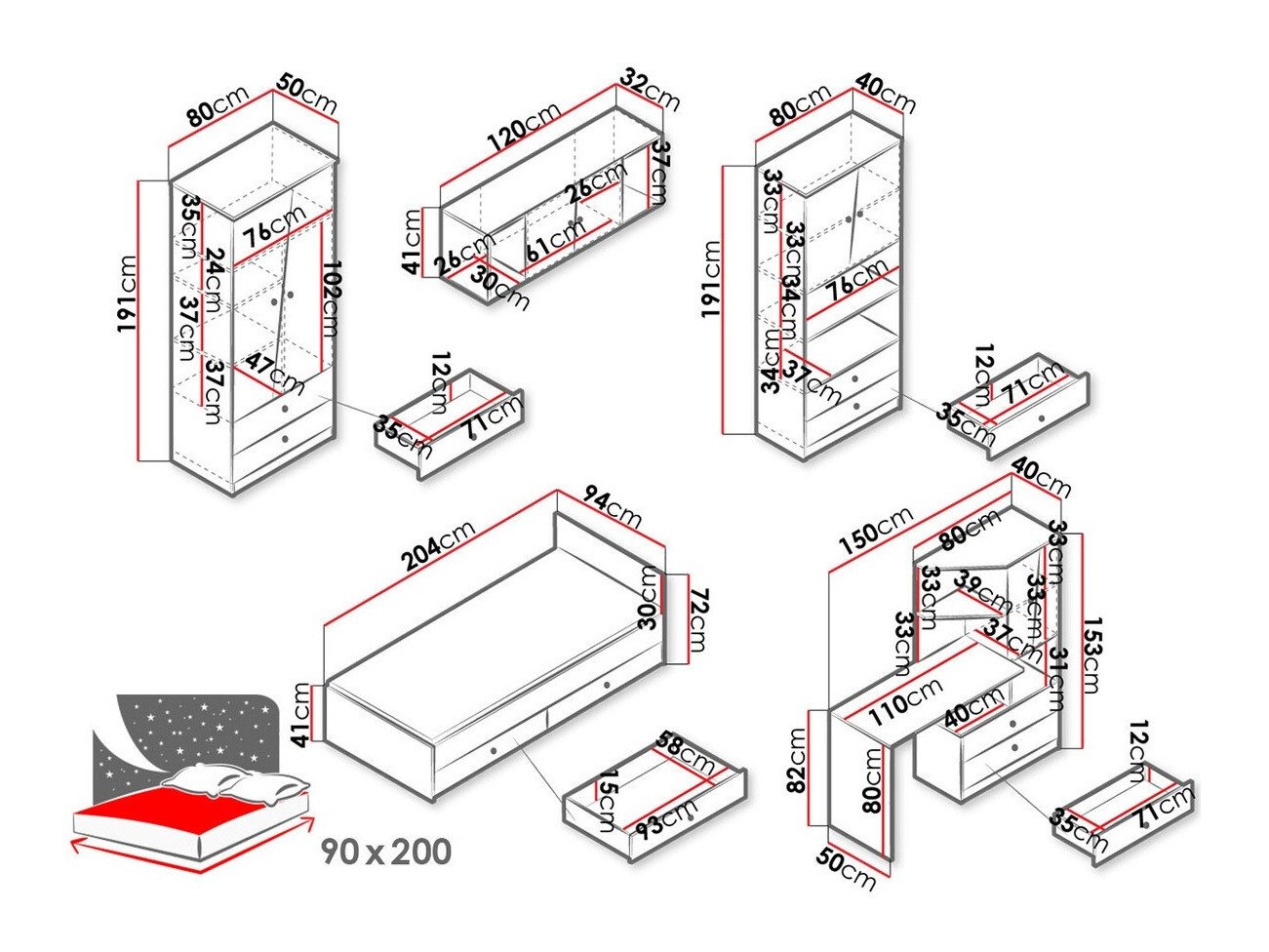 Ensemble de meubles Almira 114 (Chêne Artisan + Blanc)