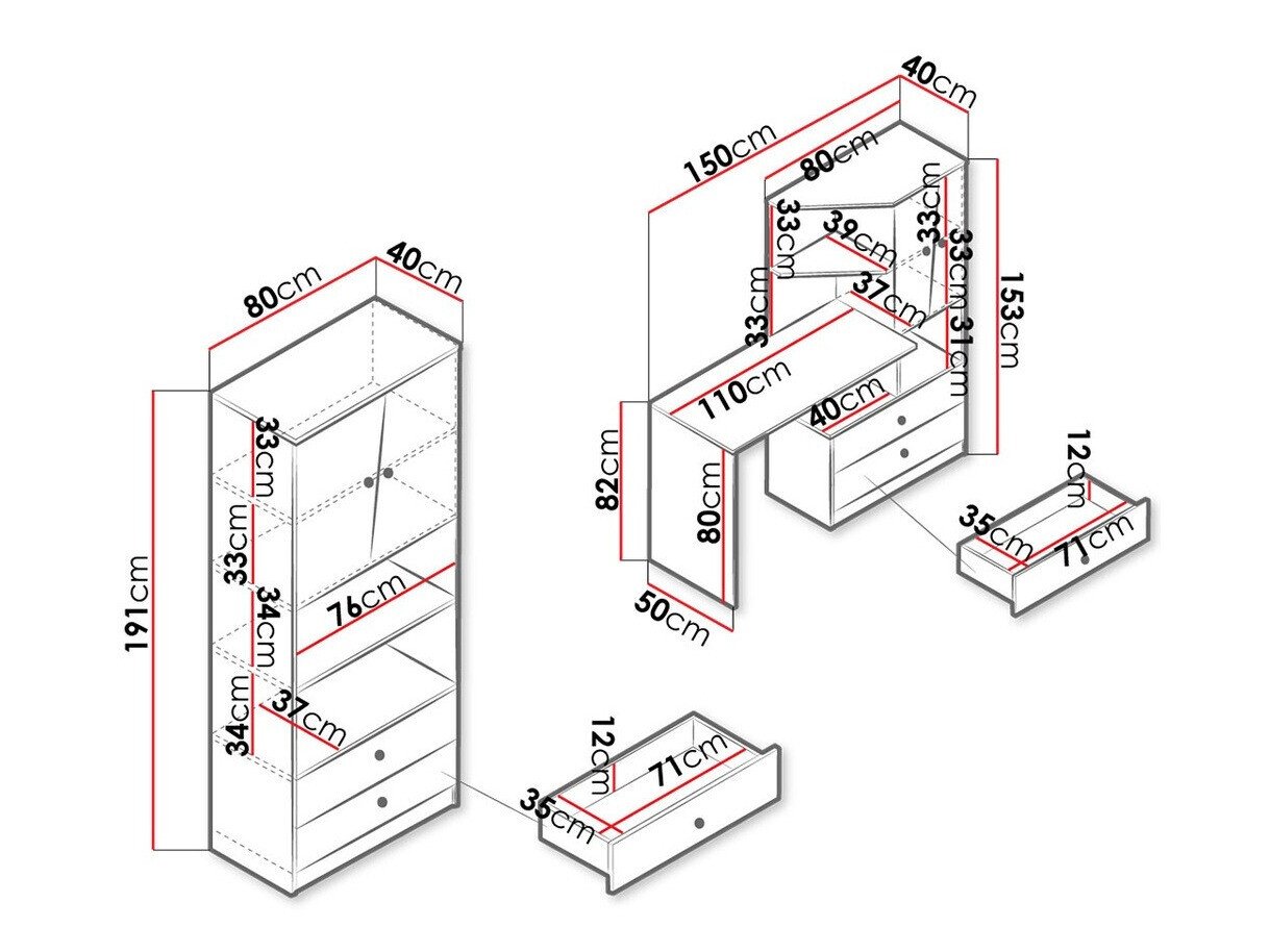 Ensemble de meubles Almira 115 (Chêne Artisan + Blanc + Gris)