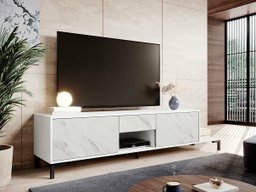 Meuble TV Charlotte 157 (Blanc + Marbre blanc)
