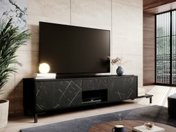 Meuble TV Charlotte 157 (Noir + Marbre noir)