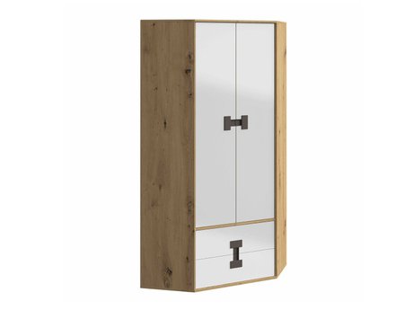 Armoire d'angle Florevi 114 (Blanc brillant + Chêne Artisan)