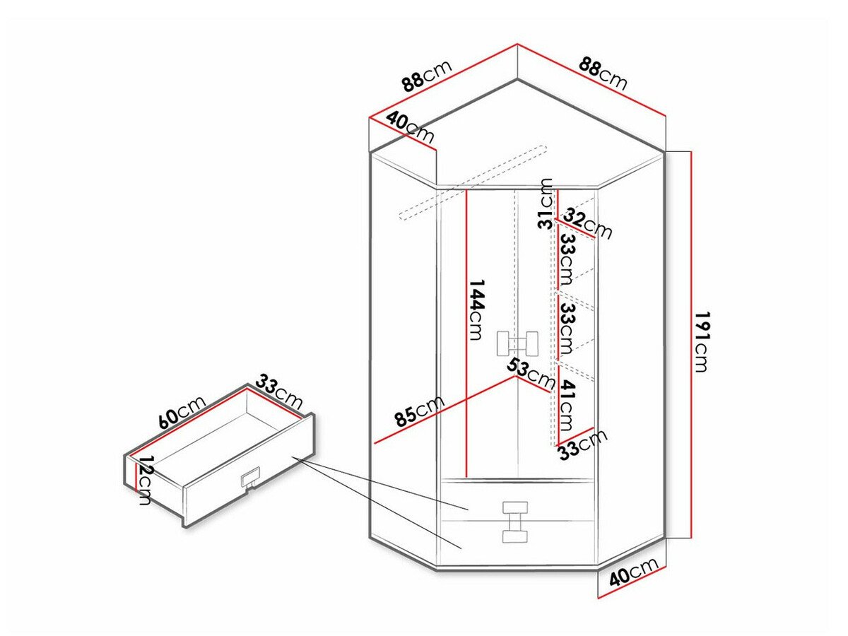Armoire d'angle Florevi 114 (Gris brillant + Chêne Artisan)