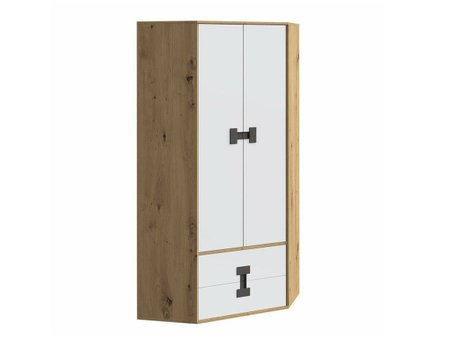 Armoire d'angle Florevi 114 (Mat blanc + Chêne Artisan)