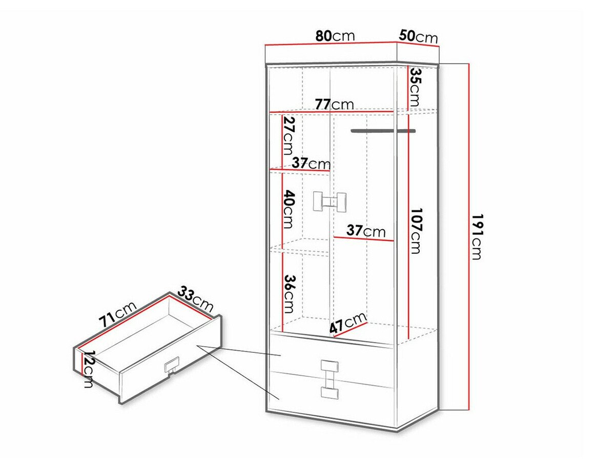 Armoire Florevi 113 (Mat blanc + Chêne Artisan)