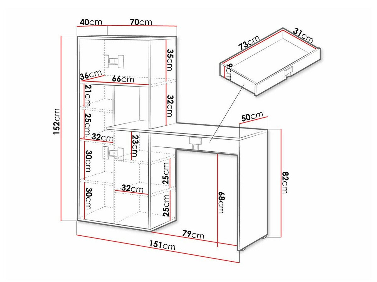 Bureau Florevi 101 (Mat blanc + Chêne Artisan)