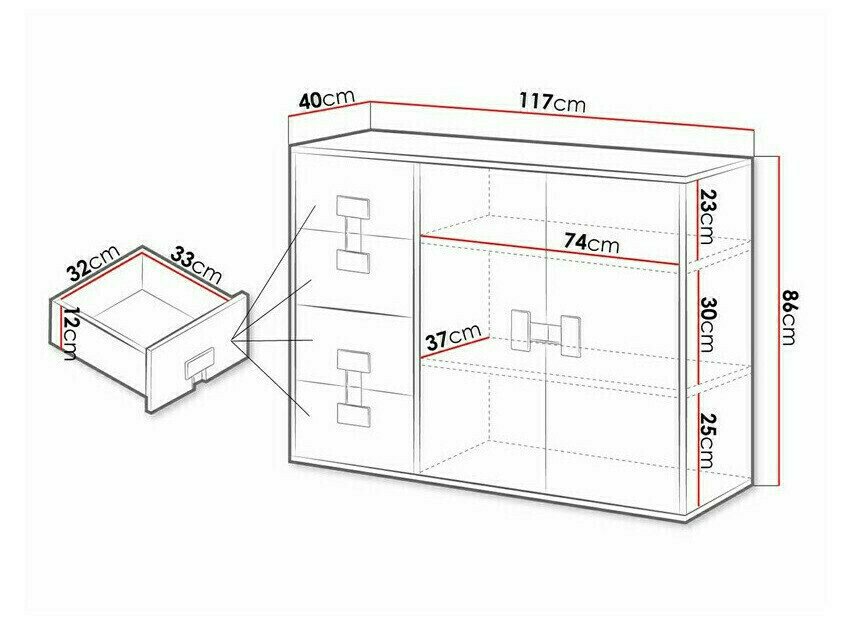 Commode Florevi 102 (Blanc brillant + Chêne Artisan)