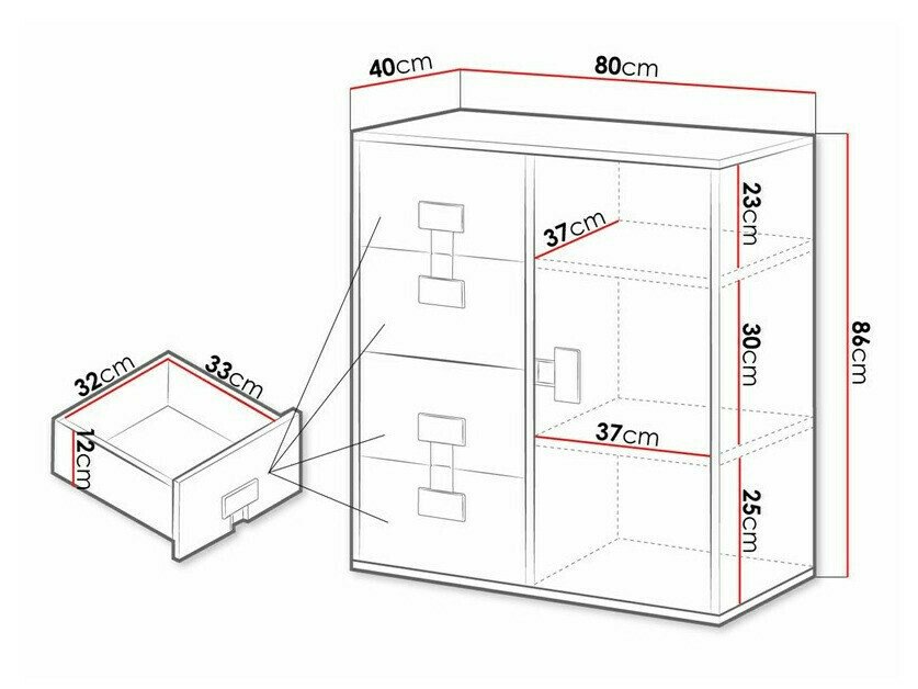 Commode Florevi 103 (Blanc brillant + Chêne Artisan)